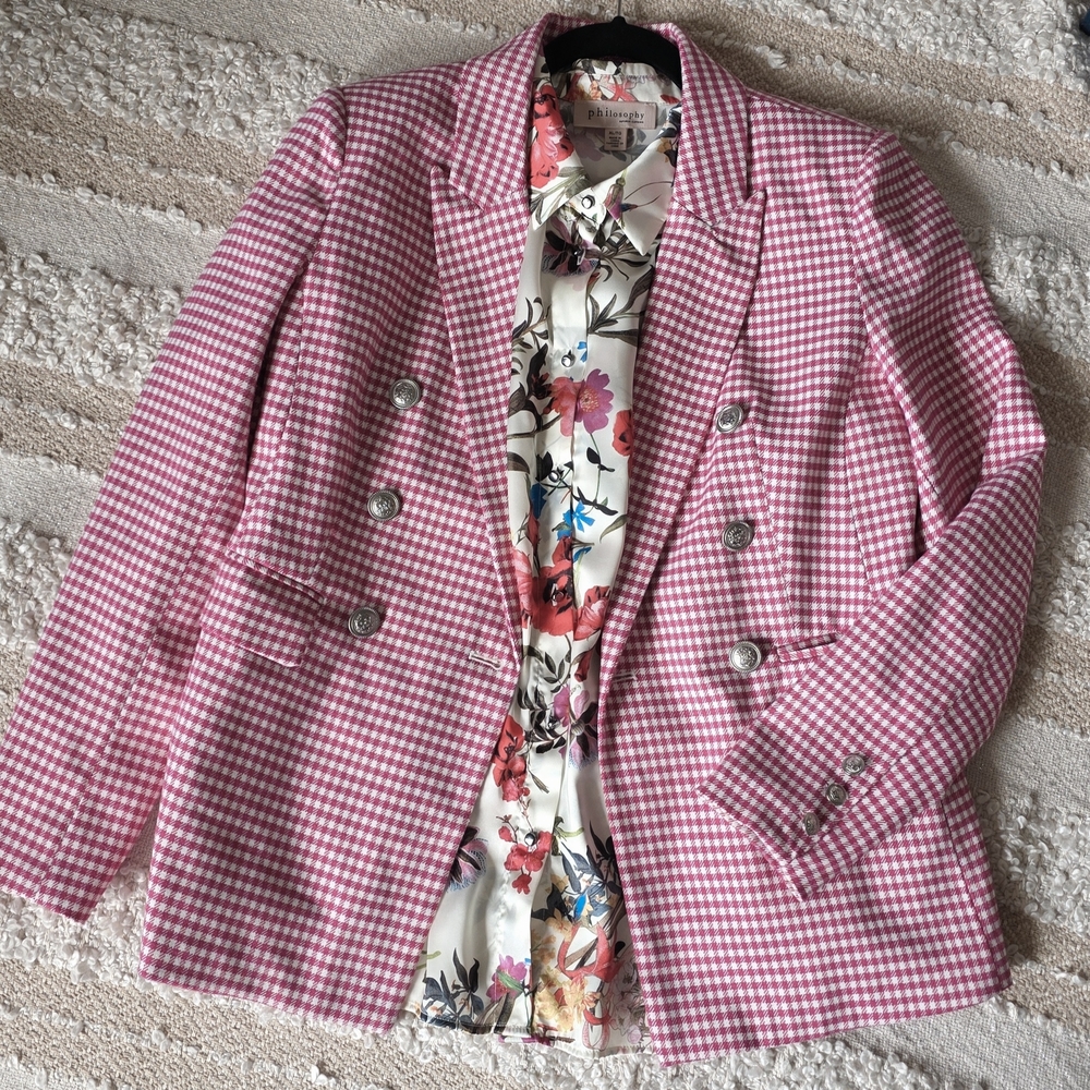 Philosophy Cream Floral Button-Front Blouse with Red & Blue Accents XL - Picture 9 of 9